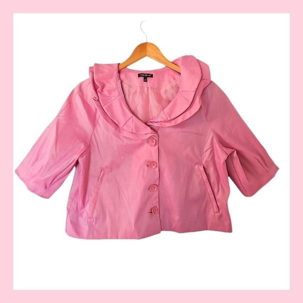 Samuel Dong Pink Glam Party Ruffle‎ 3/4 Sleeve Cropped Jacket L Large